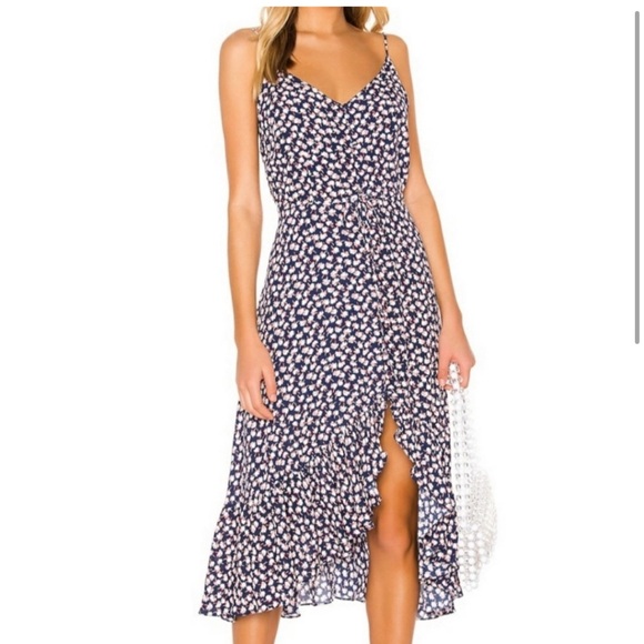 Rails Frida Pink Poms Blue Floral Midi Dress Sz M - Picture 2 of 7